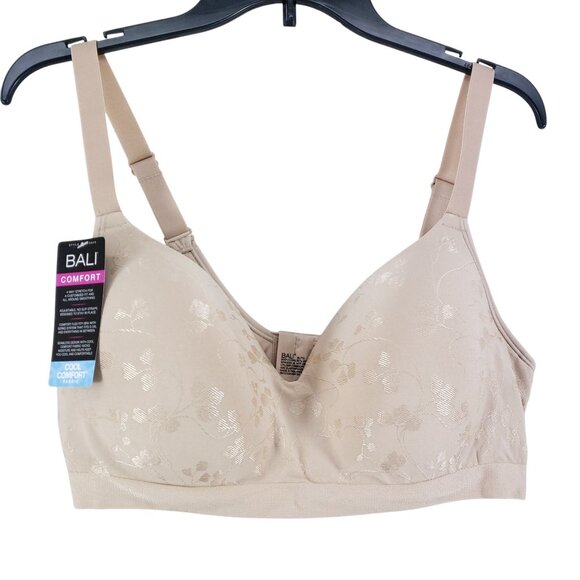 Bali Comfort Revolution Wirefree Bra XL Sand Cool Comfort Fabric Adjustable - Picture 1 of 6